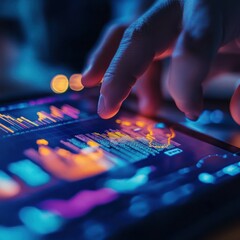 Poster - Data Analysis, Fingertip Interaction with Vibrant Financial Charts on a Tablet Screen
