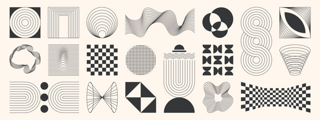Poster - Abstract minimal element mid century vector set. Aesthetic contemporary stripe line art, geometric shape in monochrome. Art form design for wall art, decoration, wallpaper.