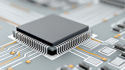 Poster - A close-up of a microchip on a circuit board, showcasing the intricate details of technology and electronics.