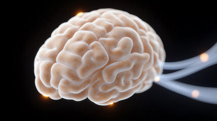 Poster - A detailed representation of a human brain illuminated, symbolizing thoughts, creativity, and cognitive processes.