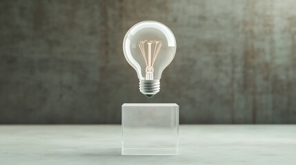 Poster - A floating light bulb illuminated against a rustic background, symbolizing innovation and creativity in a modern setting.