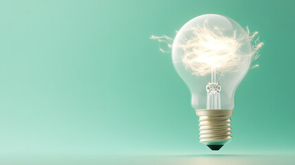 Poster - A glowing light bulb emitting bright energy against a tranquil green background, symbolizing ideas and innovation.