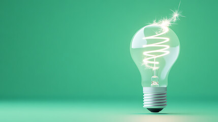 Poster - A glowing light bulb with a spiral filament, representing innovation and creativity against a vibrant green background.