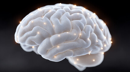 Poster - A stunning, illuminated 3D representation of the human brain, showcasing neural pathways and cognitive complexity.