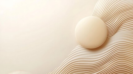 Poster - Elegant neutral background with wavy lines and sphere minimalist aesthetic perfect for presentations or graphic design projects featuring subtle textures and soft light