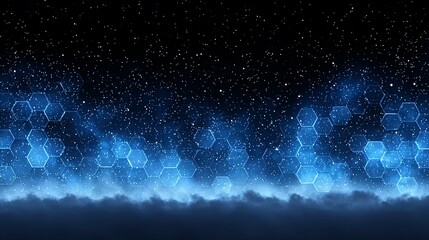 Fototapete - Abstract digital illustration of glowing hexagons against a starry night sky.
