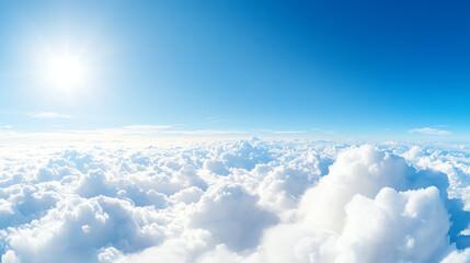 stunning view of a bright blue sky filled with fluffy white clouds under the radiant sun, representi