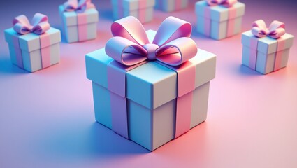 Poster - Colorful Gift Boxes with Elegant Ribbons in a Softly Lit, Dreamy Background - Perfect for Celebrations and Festive Occasions