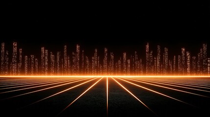 Fototapete - Neon city skyline over a paved road.
