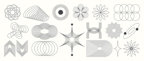 Poster - Abstract minimal element mid century vector set. Aesthetic contemporary stripe line art, geometric shape in monochrome. Art form design for wall art, decoration, wallpaper.
