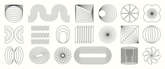 Poster - Abstract minimal element mid century vector set. Aesthetic contemporary stripe line art, geometric shape in monochrome. Art form design for wall art, decoration, wallpaper.