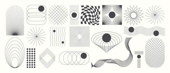 Poster - Abstract minimal element mid century vector set. Aesthetic contemporary stripe line art, geometric shape in monochrome. Art form design for wall art, decoration, wallpaper.