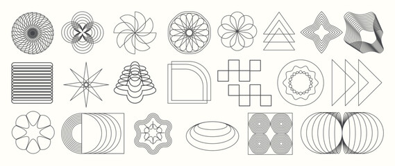 Poster - Abstract minimal element mid century vector set. Aesthetic contemporary stripe line art, geometric shape in monochrome. Art form design for wall art, decoration, wallpaper.