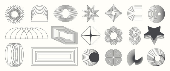 Poster - Abstract minimal element mid century vector set. Aesthetic contemporary stripe line art, geometric shape in monochrome. Art form design for wall art, decoration, wallpaper.