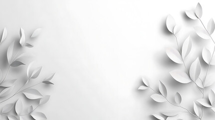 Poster - Elegant white paper cutout leaves on branches with shadows minimalist floral design concept backdrop