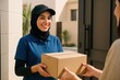 © SabtuPagi - Delivery Woman Hands Package to Customer