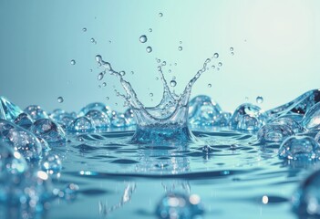 Poster - Abstract splash of water creating dynamic forms and bubbles