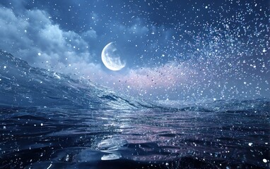 night sea with moon and stars