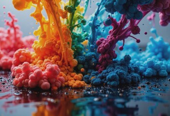 Poster - Vibrant abstract ink drops diffusing in water, creating a colorful display