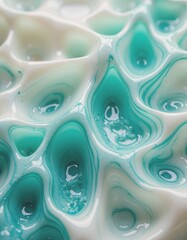 Poster - Fluid marbled resin in a gentle wave pattern with turquoise and white hues