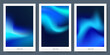 © klyaksun - Aurora gradient background set with flowing blue cyan lights - northern lights effect blending turquoise into deep navy, smooth transitions, white frames with color waves for modern poster designs.