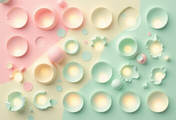Poster - Geometric circles with glowing outlines in pastel colors on a soft background