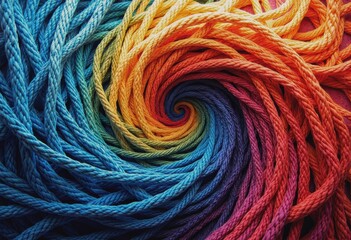 Aufkleber - Close-up of woven threads in vibrant rainbow colors forming an abstract swirl