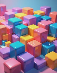 Fototapete - Colorful 3D cubes stacked in an asymmetric grid formation
