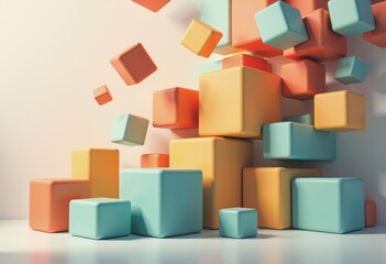 Fototapete - 3D cubes stacked in an asymmetric grid, showcasing vibrant colors