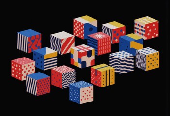 Fototapete - Colorful 3D cubes stacked in an asymmetric grid pattern