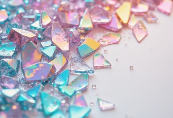 Poster - Iridescent shards scattered on a clean white surface, creating a vibrant display