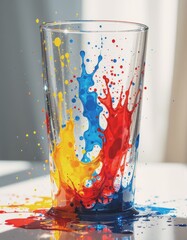 Aufkleber - Vibrant splatter paint on translucent glass creating a colorful display
