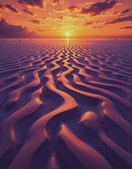 Poster - Abstract sand ripple patterns illuminated by vibrant sunset colors