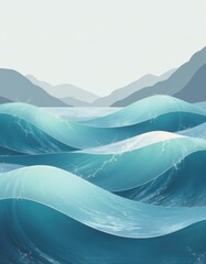 Poster - Gently overlapping transparent layers of ocean waves create a serene landscape