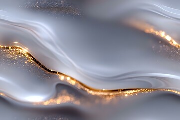 Poster - Elegant flowing waves of silver and gold with glittering sparkles create luxurious abstract background pattern. Smooth metallic texture with shimmering light effects.