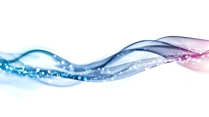 Poster - Dynamic flowing waves in blue and pink gradient colors with sparkling particles create elegant motion effect on white background, suitable for modern design projects.