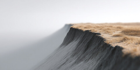 Poster - Dramatic cliff edge with dry grass, soft light, misty background, peaceful and natural landscape