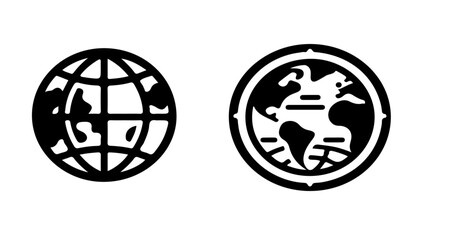Poster - Two simple black and white globe icons depicting continents and oceans in a minimalist design style image