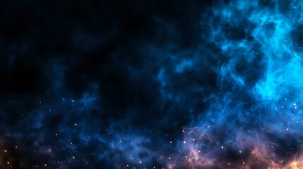 Poster - Cosmic nebula with vibrant blue and pink colors swirling against dark space background, creating mystical atmosphere with stars and celestial dust clouds.