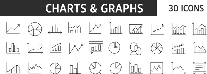 Poster - Collection of thirty charts and graphs icons in line style