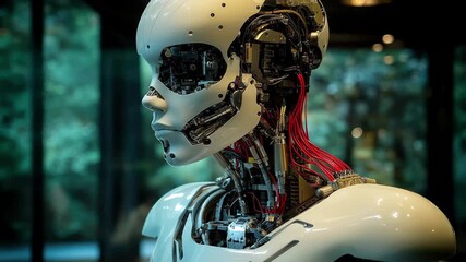 Poster - Sophisticated humanoid robot design showcases intricate technology and artistry in modern innovation setting