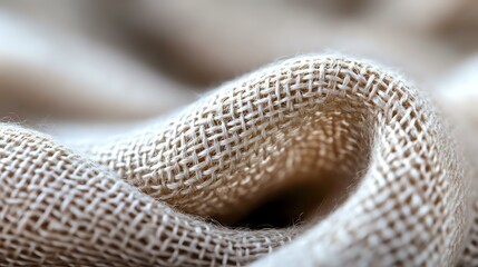 Poster - Natural linen fabric close up macro shot showing textile weave pattern and texture in beige and white tones for background design.