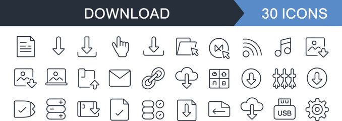 Poster - Download icons set with arrows files folders and cloud symbols