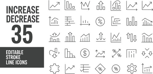 Poster - Increase decrease editable stroke line icons isolated on white background