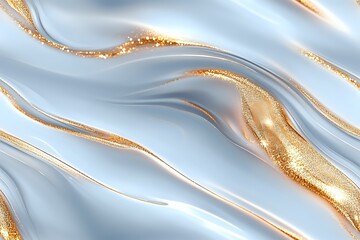 Poster - Luxurious white silk fabric with flowing golden glitter waves creates elegant abstract background pattern for luxury design and festive decoration.