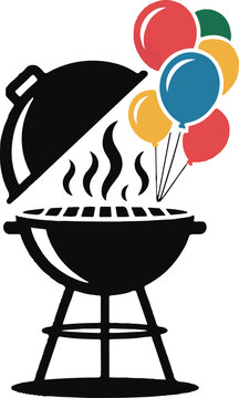 Grill with smoke & balloons vector illustration