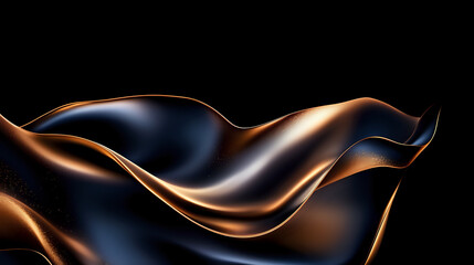 Poster - Elegant flowing copper and black waves create dramatic abstract background with smooth metallic curves and glossy reflective surface. Luxury design element.