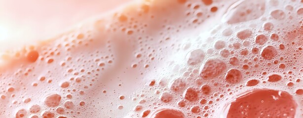 Poster - Macro shot of pink foam bubbles creating abstract texture with light and shadow play, soft pastel background for cosmetic and skincare products.