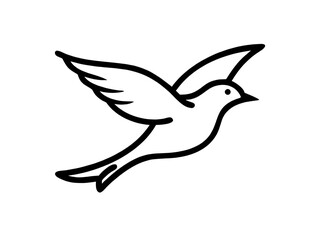 Poster - A simple black line drawing of a bird in flight with its wings spread on a white background image