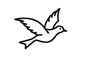 Poster - A simple black outline drawing of a bird in flight with wings extended on a white background space